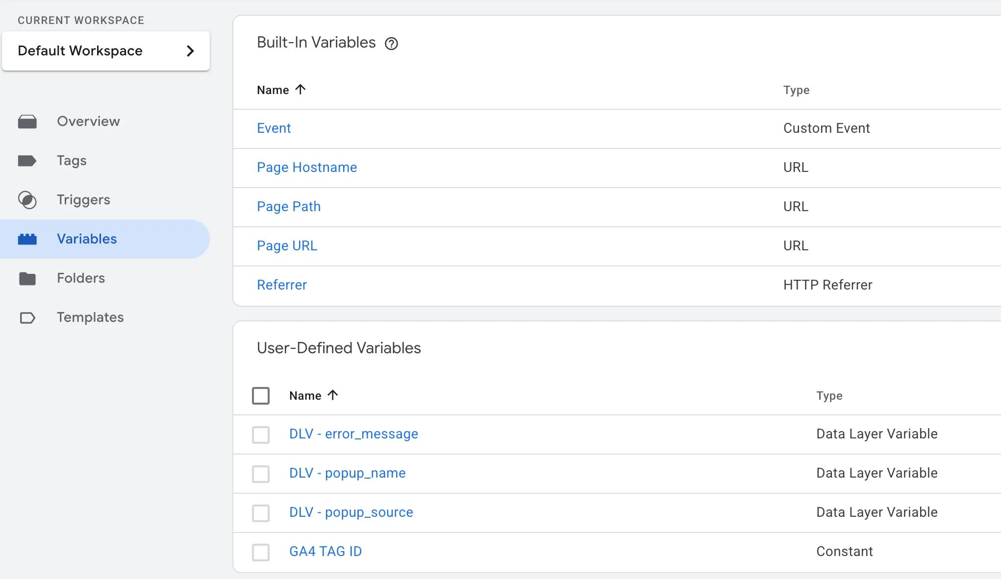 Google Tag Manager Data Layer Variables
